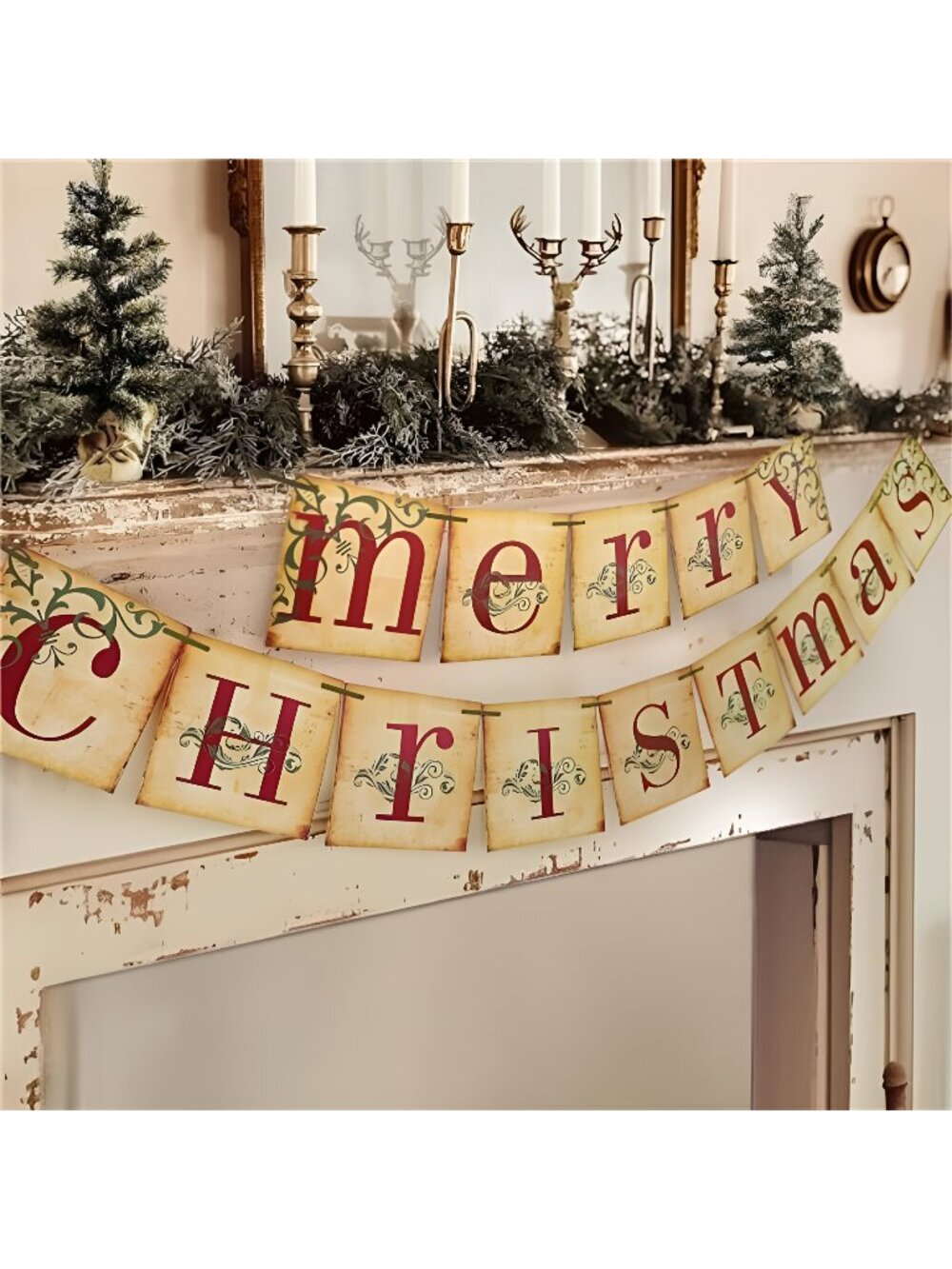 Christmas Decorations - Vintage Merry Christmas Banner - Retro Nostalgic
